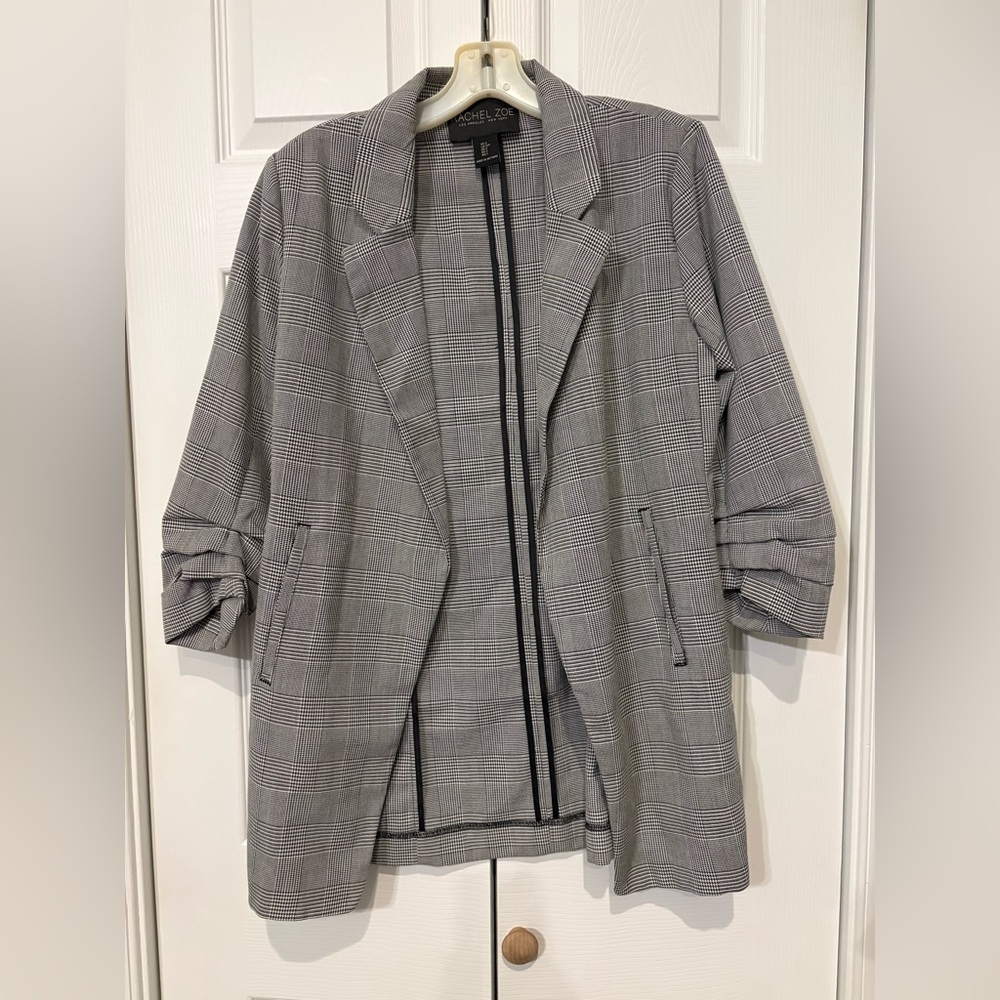 Rachel Zoe Gray Plaid Open-Front Blazer
